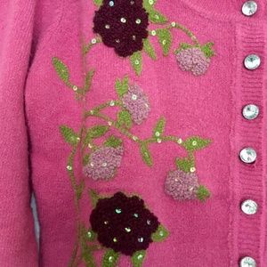 MiSOMiSO Embroidered Cardigan Sweater Hot Pink L